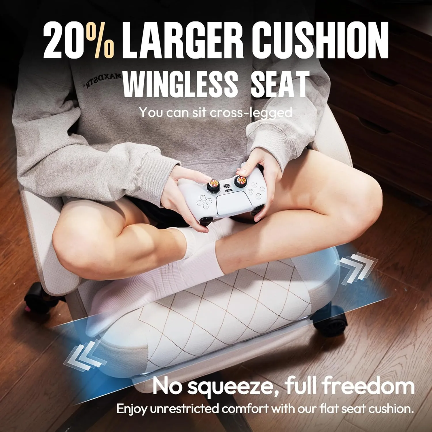 Dowinx Gaming Chair Fabric with Pocket Spring Cushion, High Back Ergonomic Computer Chair with Footrest for Adults, Massage Lumbar Support Swivel Game Chair for Office Gaming 300LBS, Beige