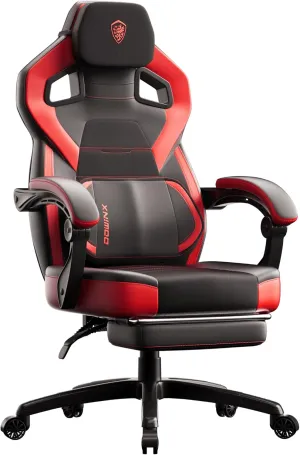 Dowinx PU Leather Gaming Chair with Footrest, Big and Tall Ergonomic Computer Chair with Lumbar Support, Wide Back Gamer Chair for Heavy People, Red