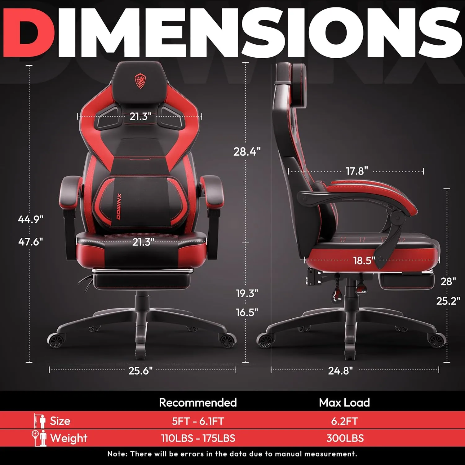 Dowinx PU Leather Gaming Chair with Footrest, Big and Tall Ergonomic Computer Chair with Lumbar Support, Wide Back Gamer Chair for Heavy People, Red