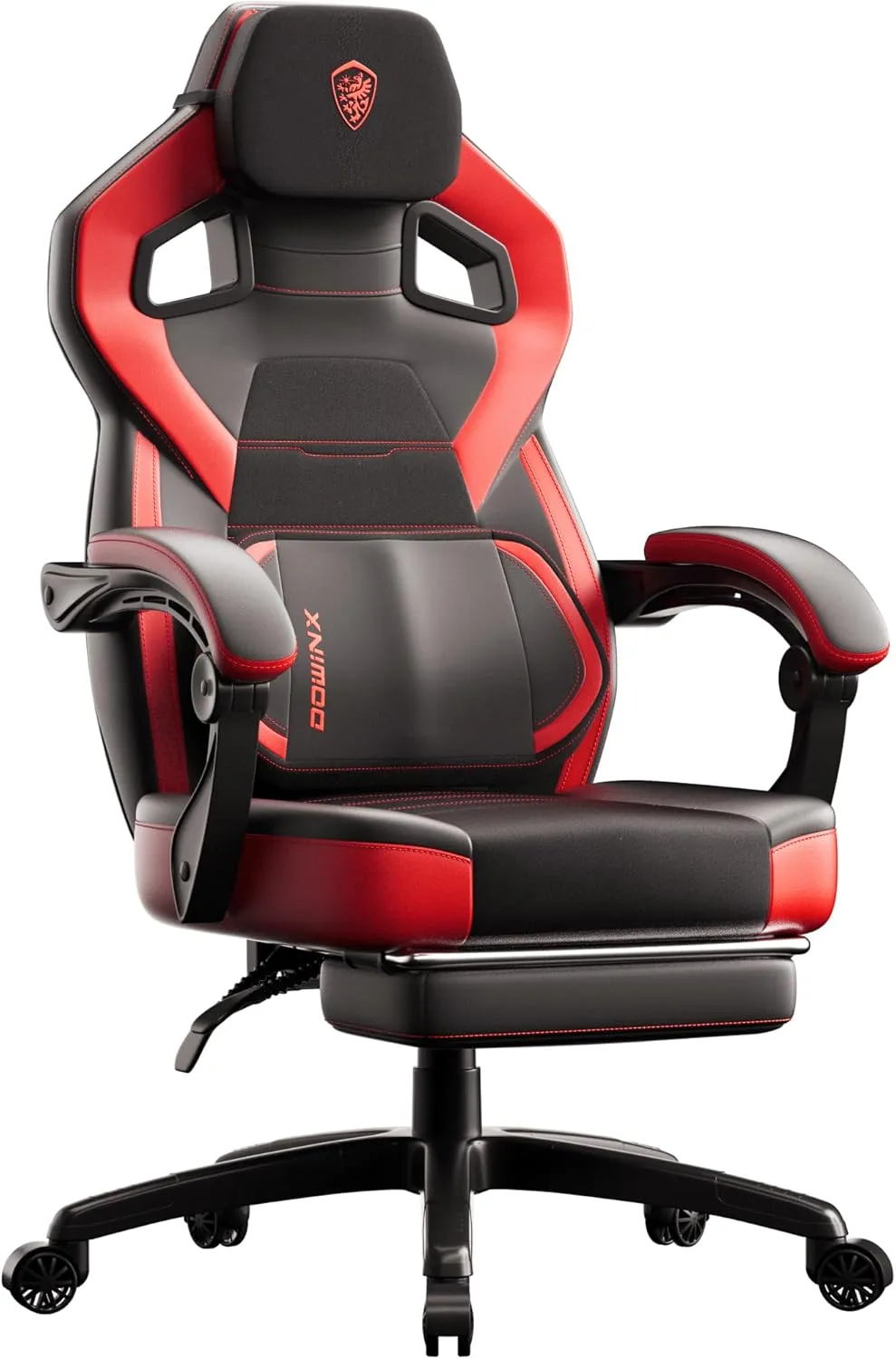 Dowinx PU Leather Gaming Chair with Footrest, Big and Tall Ergonomic Computer Chair with Lumbar Support, Wide Back Gamer Chair for Heavy People, Red