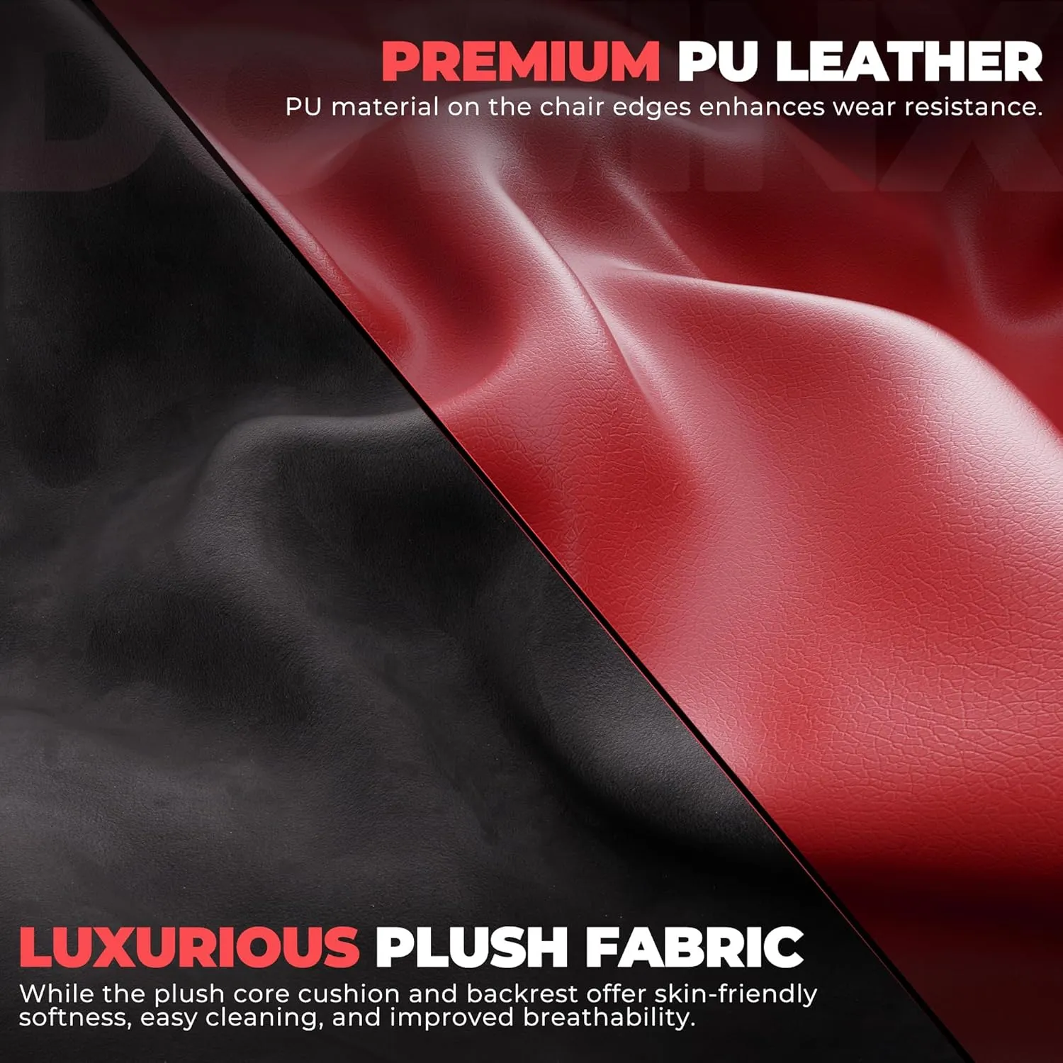 Dowinx PU Leather Gaming Chair with Footrest, Big and Tall Ergonomic Computer Chair with Lumbar Support, Wide Back Gamer Chair for Heavy People, Red