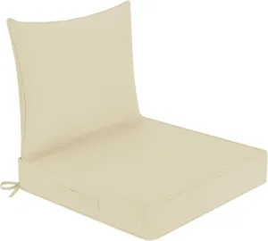 downluxe Waterproof Outdoor Chair Cushions 22x22, Outdoor Cushions for Patio Furniture with Removable Cover, Outdoor Deep Seat Patio Cushion Set with Backrest for Sofa, Couch and Patio Chairs, Beige