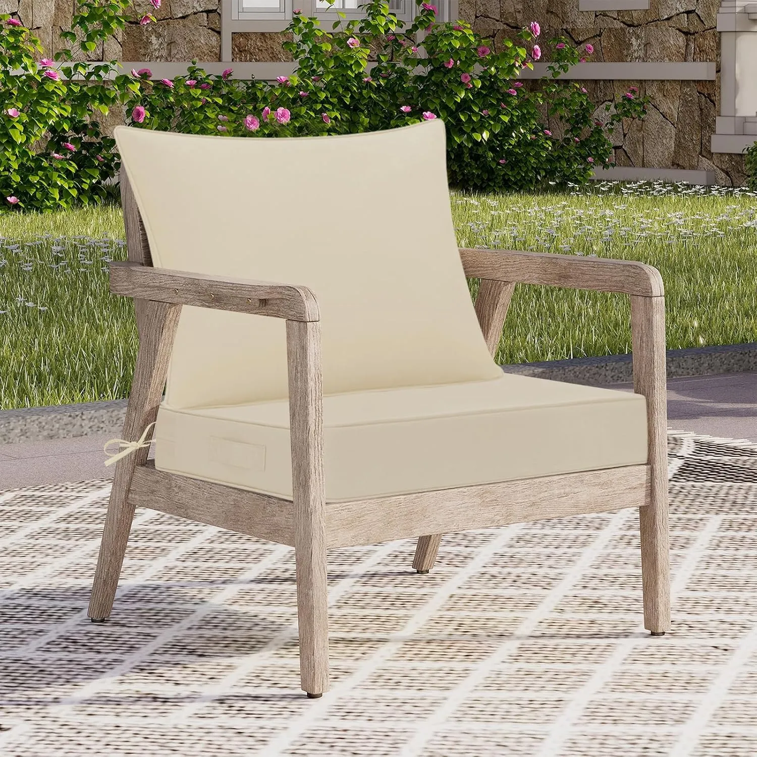 downluxe Waterproof Outdoor Chair Cushions 22x22, Outdoor Cushions for Patio Furniture with Removable Cover, Outdoor Deep Seat Patio Cushion Set with Backrest for Sofa, Couch and Patio Chairs, Beige