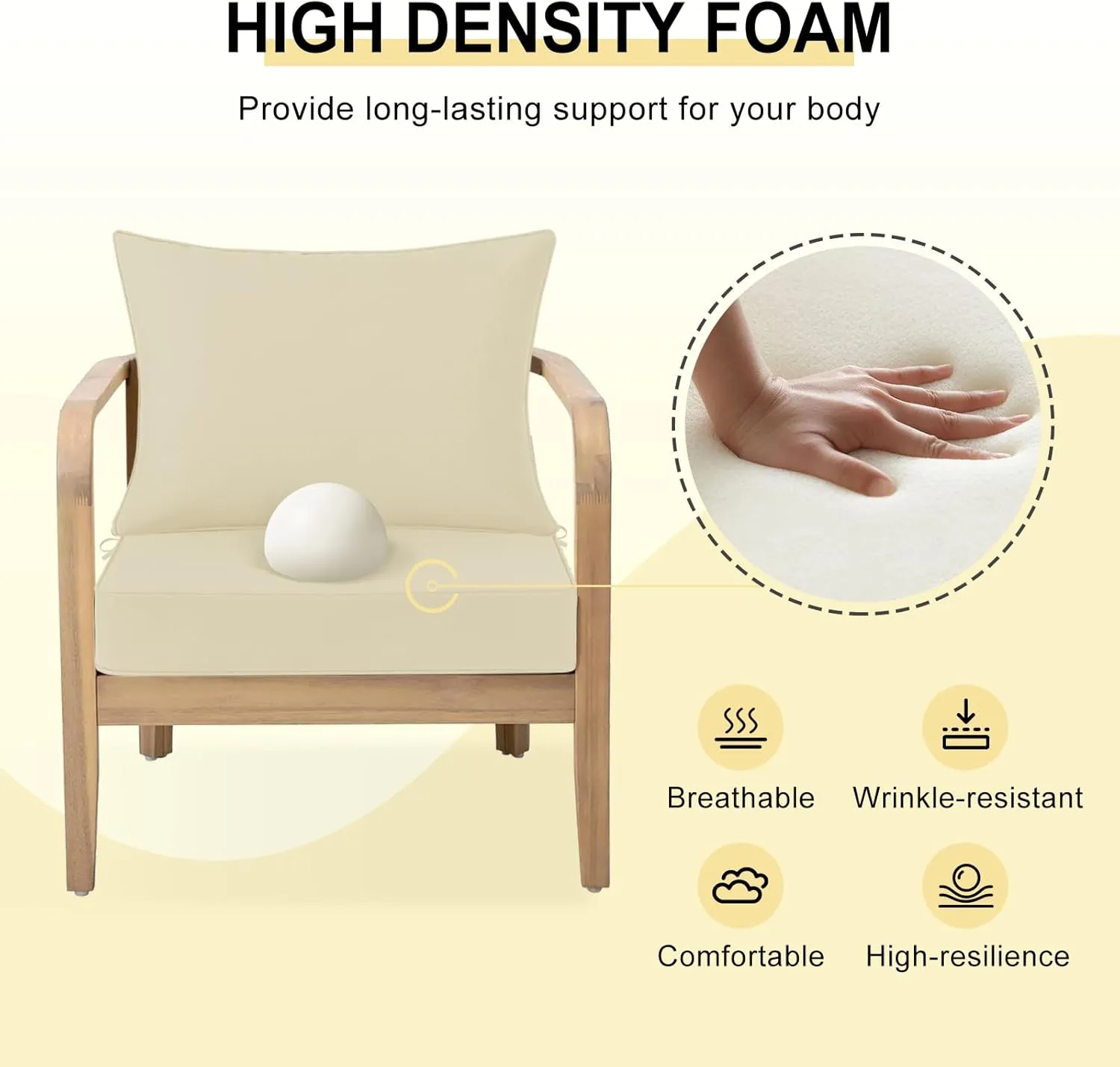 downluxe Waterproof Outdoor Chair Cushions 22x22, Outdoor Cushions for Patio Furniture with Removable Cover, Outdoor Deep Seat Patio Cushion Set with Backrest for Sofa, Couch and Patio Chairs, Beige