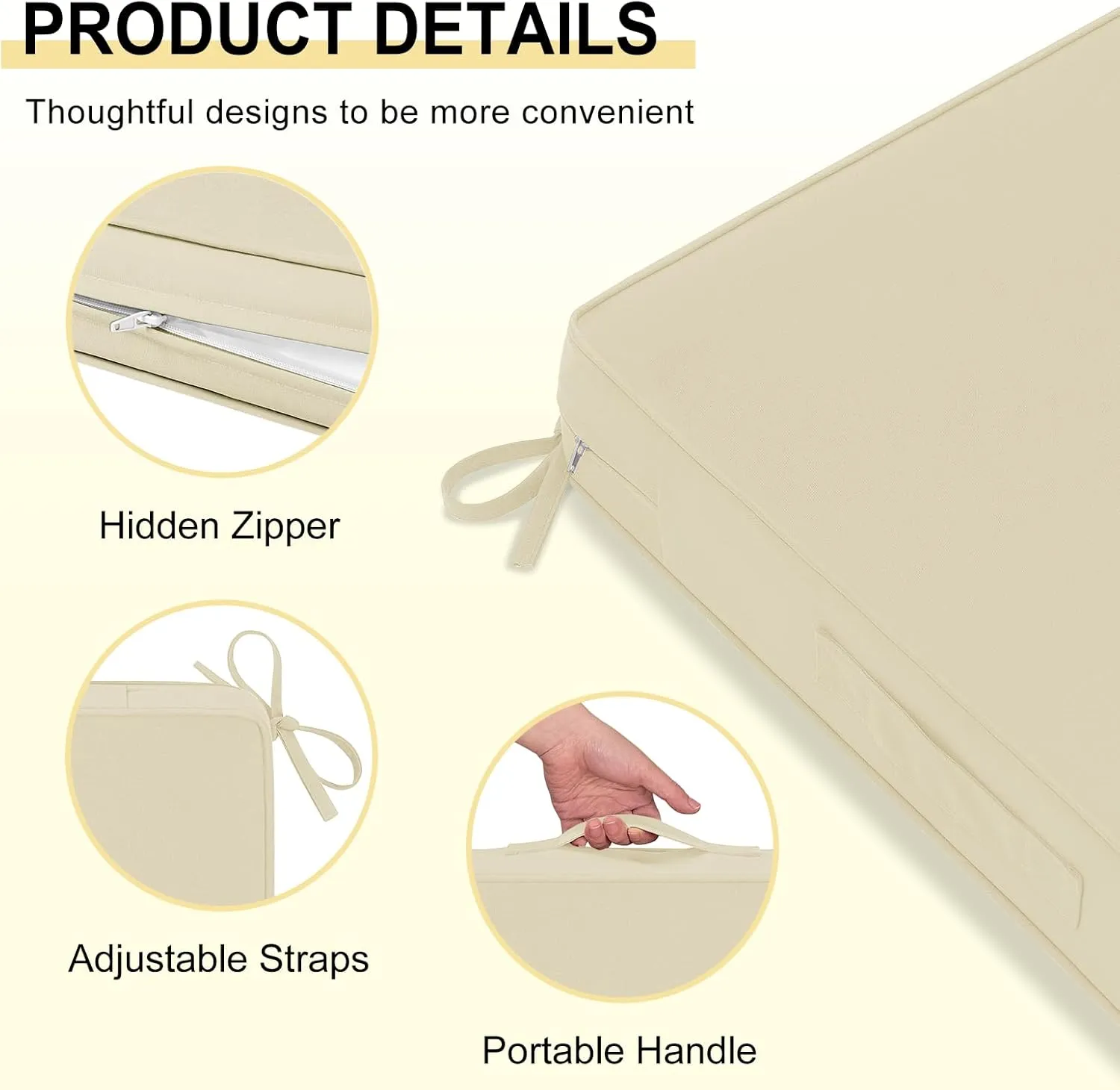 downluxe Waterproof Outdoor Chair Cushions 22x22, Outdoor Cushions for Patio Furniture with Removable Cover, Outdoor Deep Seat Patio Cushion Set with Backrest for Sofa, Couch and Patio Chairs, Beige