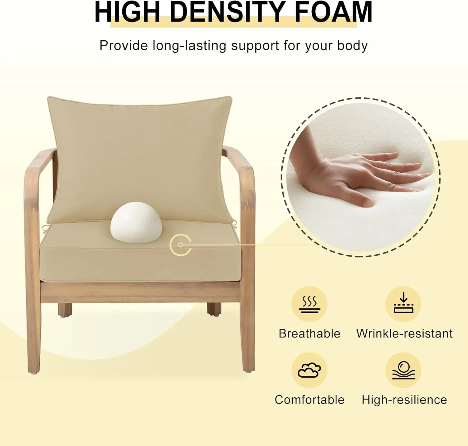 downluxe Waterproof Outdoor Chair Cushions 22x22, Outdoor Cushions for Patio Furniture with Removable Cover, Outdoor Deep Seat Patio Cushion Set with Backrest for Sofa, Couch and Patio Chairs, Khaki