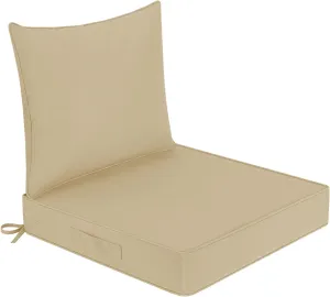 downluxe Waterproof Outdoor Chair Cushions 22x22, Outdoor Cushions for Patio Furniture with Removable Cover, Outdoor Deep Seat Patio Cushion Set with Backrest for Sofa, Couch and Patio Chairs, Khaki