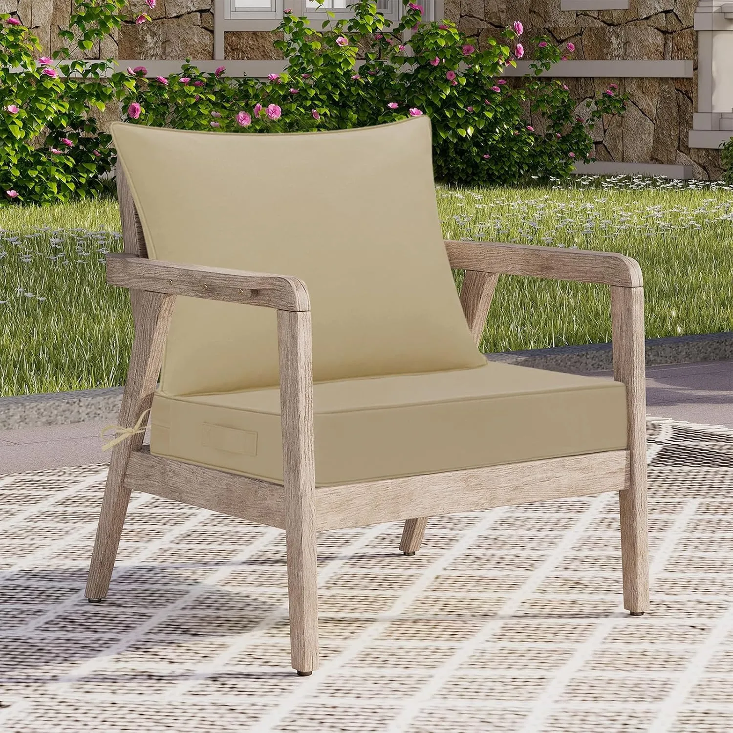 downluxe Waterproof Outdoor Chair Cushions 22x22, Outdoor Cushions for Patio Furniture with Removable Cover, Outdoor Deep Seat Patio Cushion Set with Backrest for Sofa, Couch and Patio Chairs, Khaki
