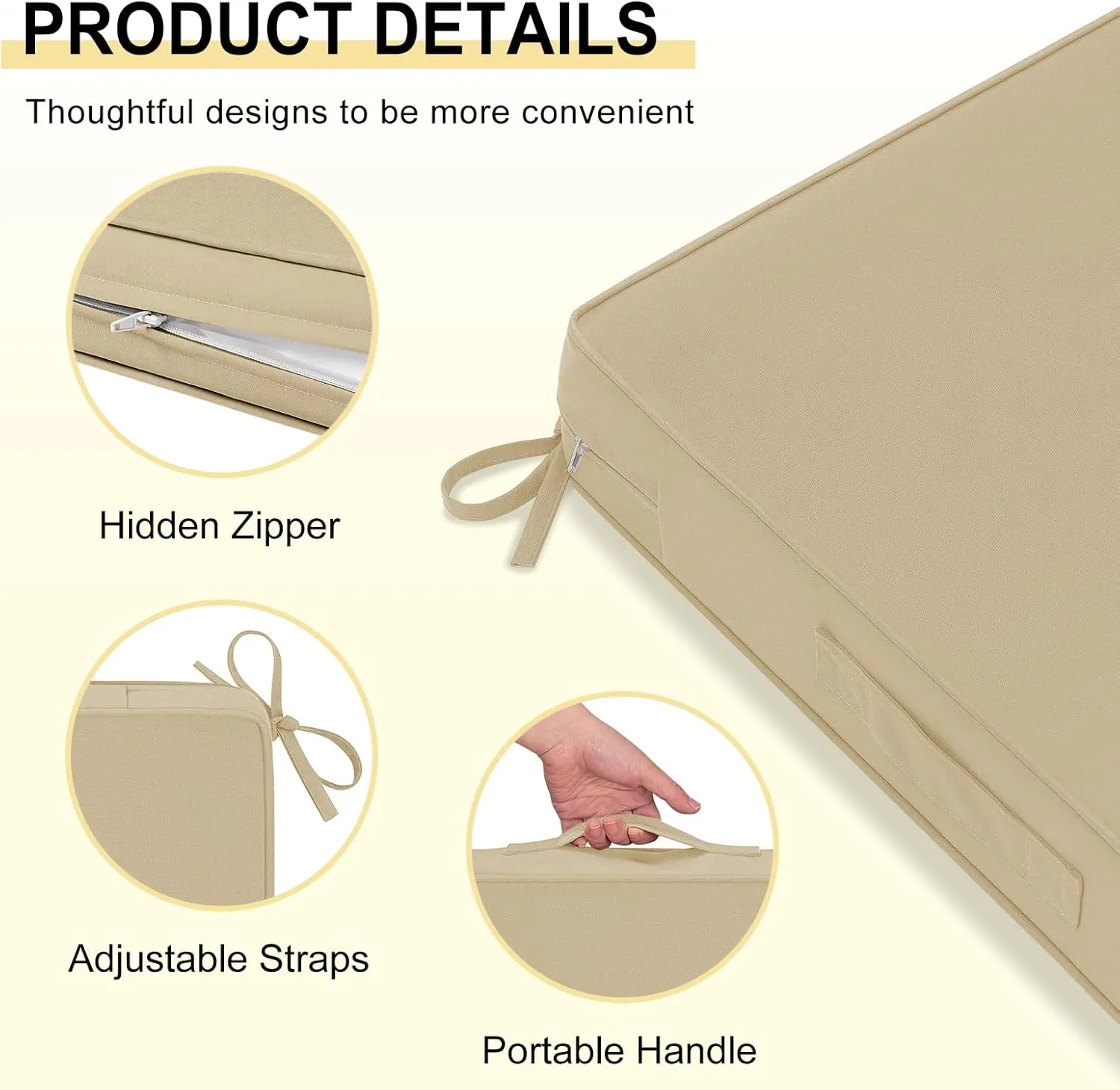 downluxe Waterproof Outdoor Chair Cushions 22x22, Outdoor Cushions for Patio Furniture with Removable Cover, Outdoor Deep Seat Patio Cushion Set with Backrest for Sofa, Couch and Patio Chairs, Khaki