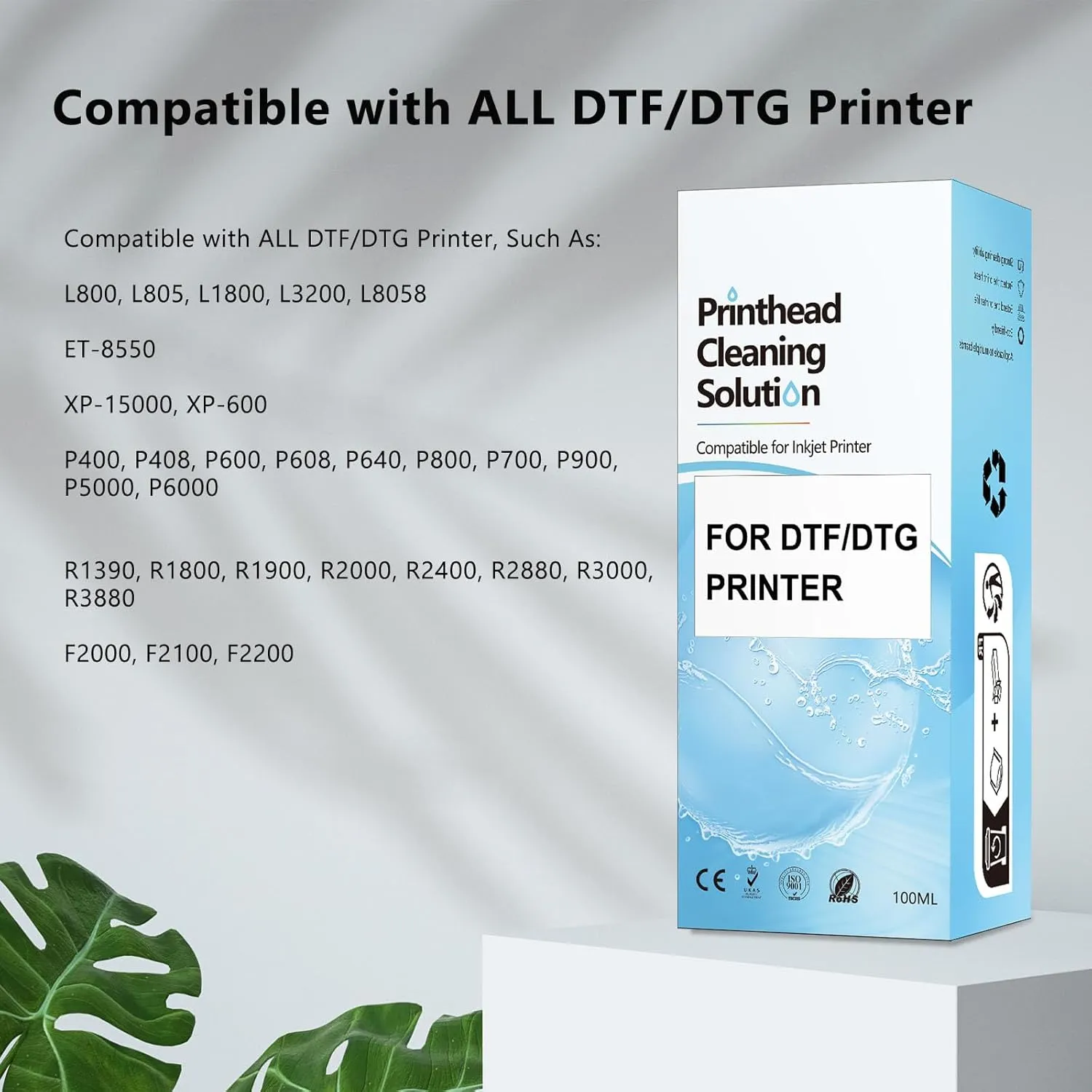 DTF Cleaning Solution for All DTF DTG Printer 100mL, Cleaning Solution for DTF Direct Transfer Film Printer ET-8550 XP-15000 L800, DTG Cleaning Solution for DTG Direct to Garment Printer L1390 L1800