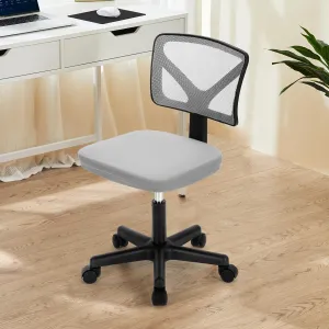 DUMOS Armless Desk Chairs, Cute Home Office Chair No Arms with Wheels, Ergonomic Adjustable Swivel Rolling Task Chair, Comfy Mesh Mid Back Computer Work Vanity Chair for Small Spaces, Light Grey