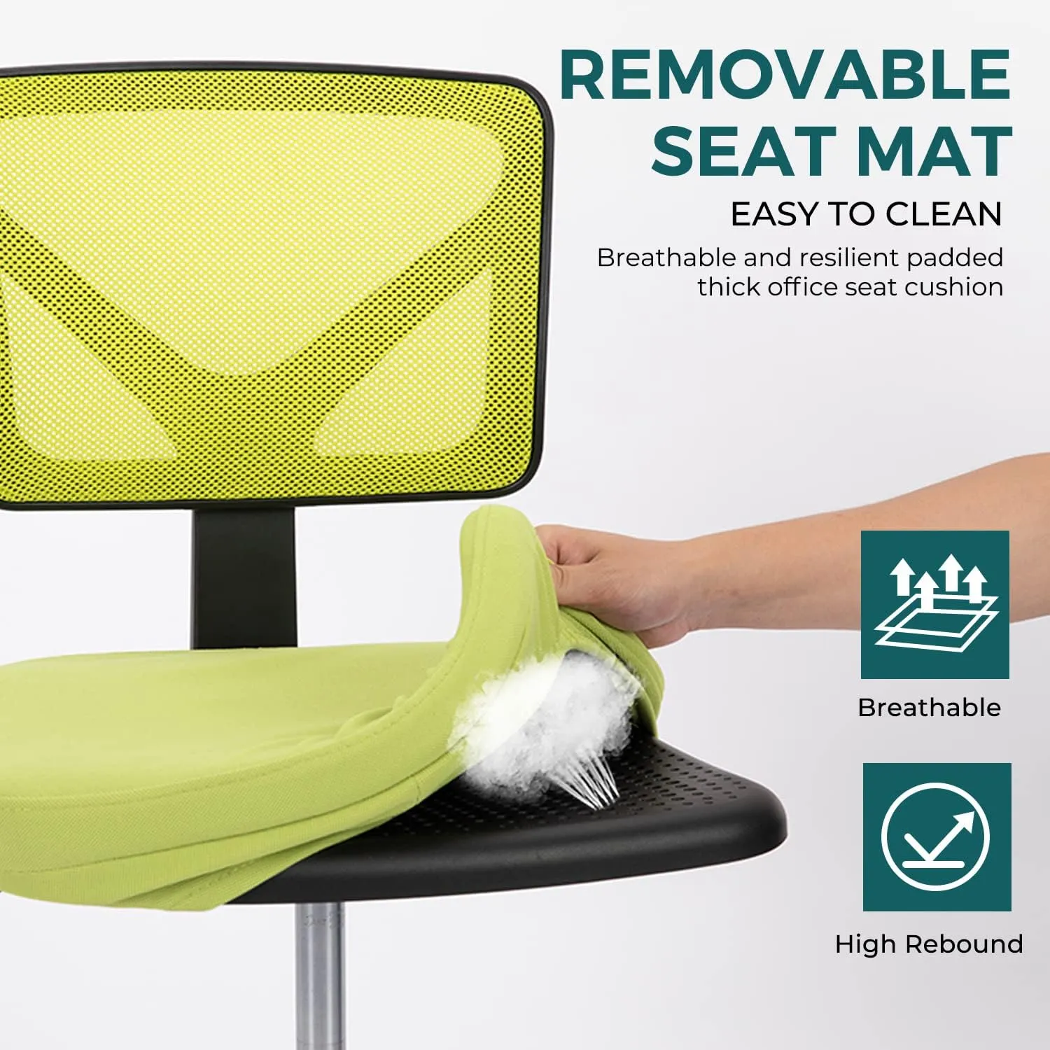 DUMOS Armless Desk Chairs with Wheels, Ergonomic Adjustable Home Office Swivel Rolling Task Chair No Arms, Comfy Mesh Mid Back Computer Work Vanity Desk Seat for Small Spaces, Green