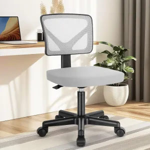 DUMOS Armless Desk Chairs with Wheels, Ergonomic Adjustable Home Office Swivel Rolling Task Chair No Arms, Comfy Mesh Mid Back Computer Work Vanity Desk Seat for Small Spaces, Light Grey