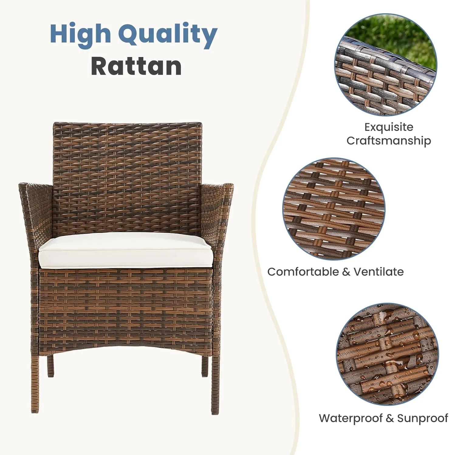 DUMOS Patio Furniture Set 4 Pieces, Outdoor Wicker Furniture with Coffee Table, Modern Rattan Patio Chairs Conversation Sets with Sofa for Garden, Terrace, Porch, Balconies, Lawns, Brown