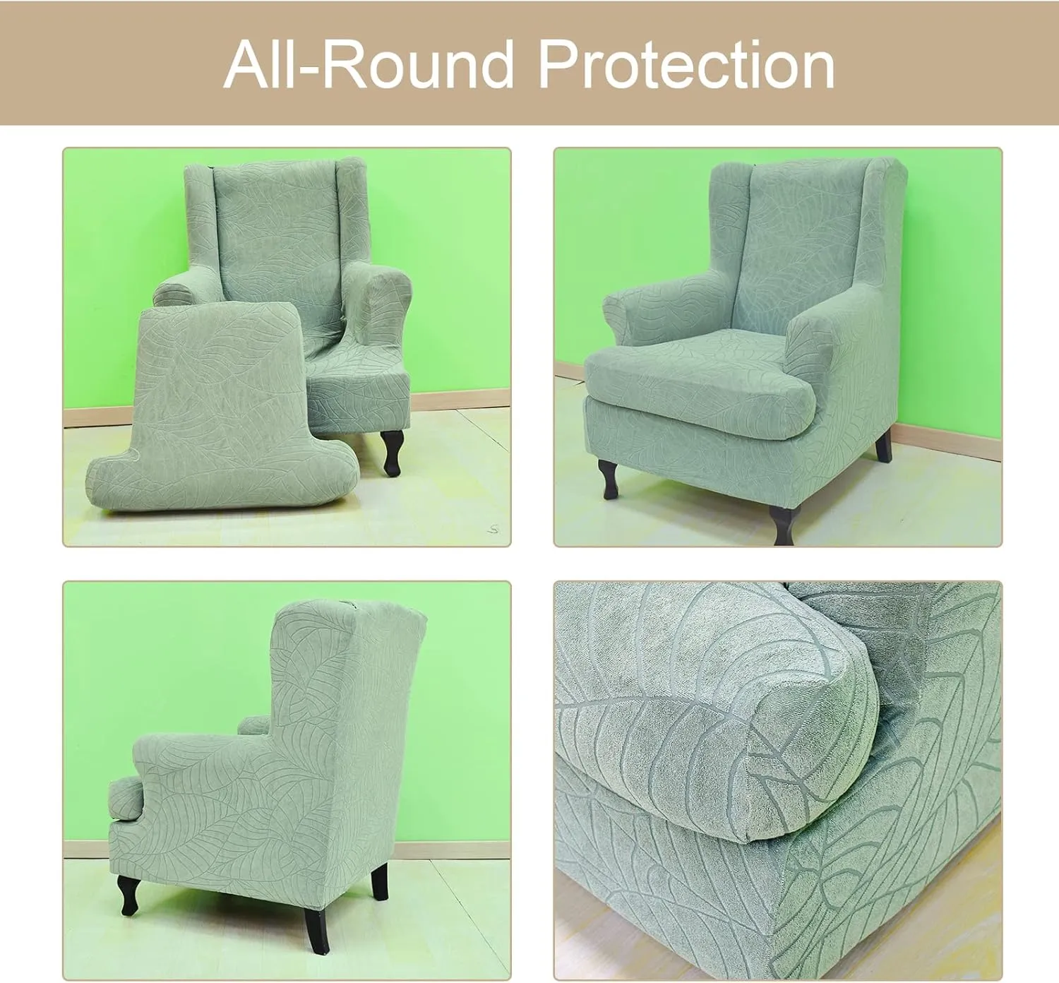 Eco-Ancheng Waterproof Wingback Chair Slipcover 2 Piece Slipcovers for Wingback Chairs Spandex Wingback Chair Covers Washable Furniture Protector with Elastic Bottom for Living Room Wingback Chairs