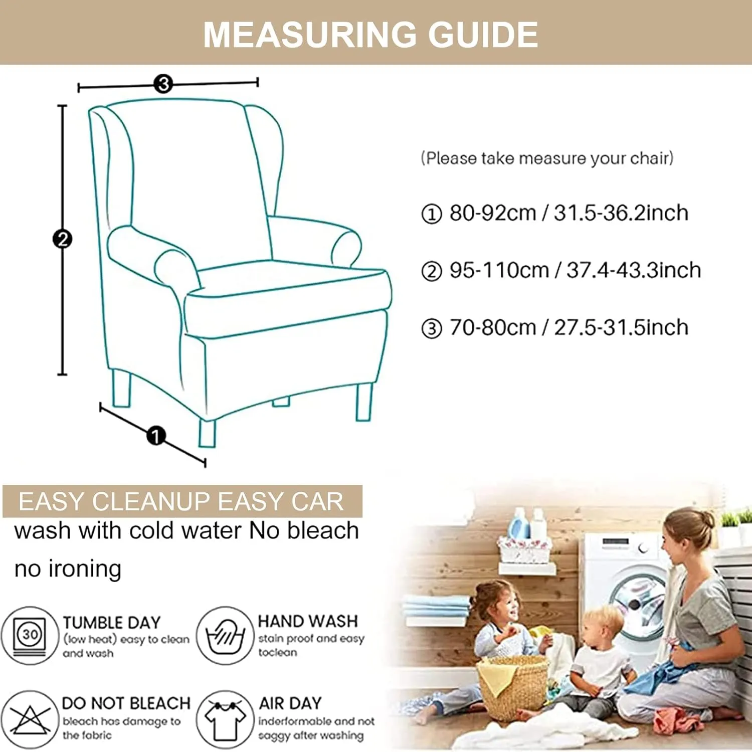 Eco-Ancheng Waterproof Wingback Chair Slipcover 2 Piece Slipcovers for Wingback Chairs Spandex Wingback Chair Covers Washable Furniture Protector with Elastic Bottom for Living Room Wingback Chairs