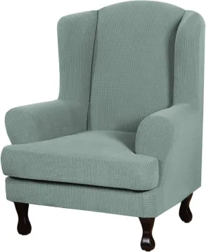 Eco-Ancheng Wingback Chair Slipcover 2 Piece Slipcovers for Wingback Chairs Jacquard Wingback Chair Covers Washable Furniture Protector with Elastic Bottom for Living Room Wingback Chairs