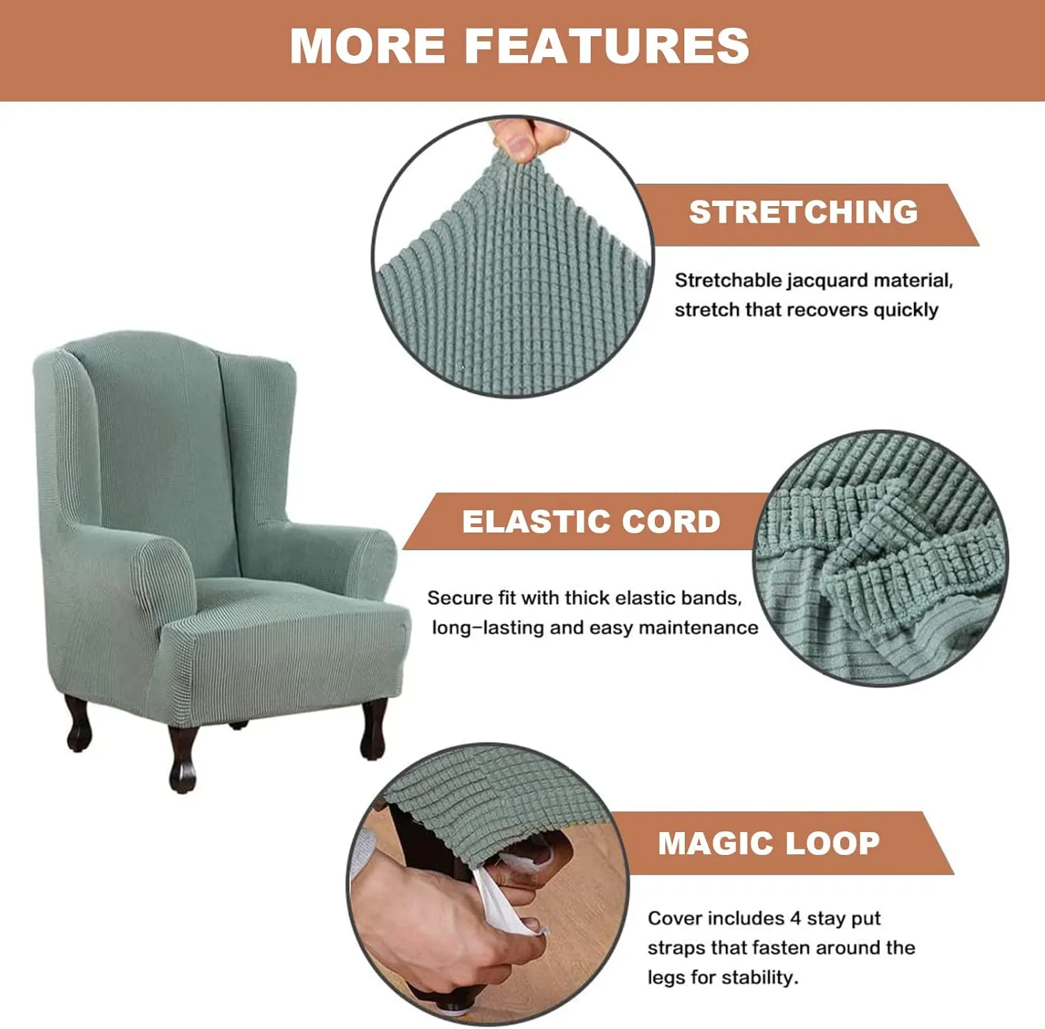 Eco-Ancheng Wingback Chair Slipcover 2 Piece Slipcovers for Wingback Chairs Jacquard Wingback Chair Covers Washable Furniture Protector with Elastic Bottom for Living Room Wingback Chairs