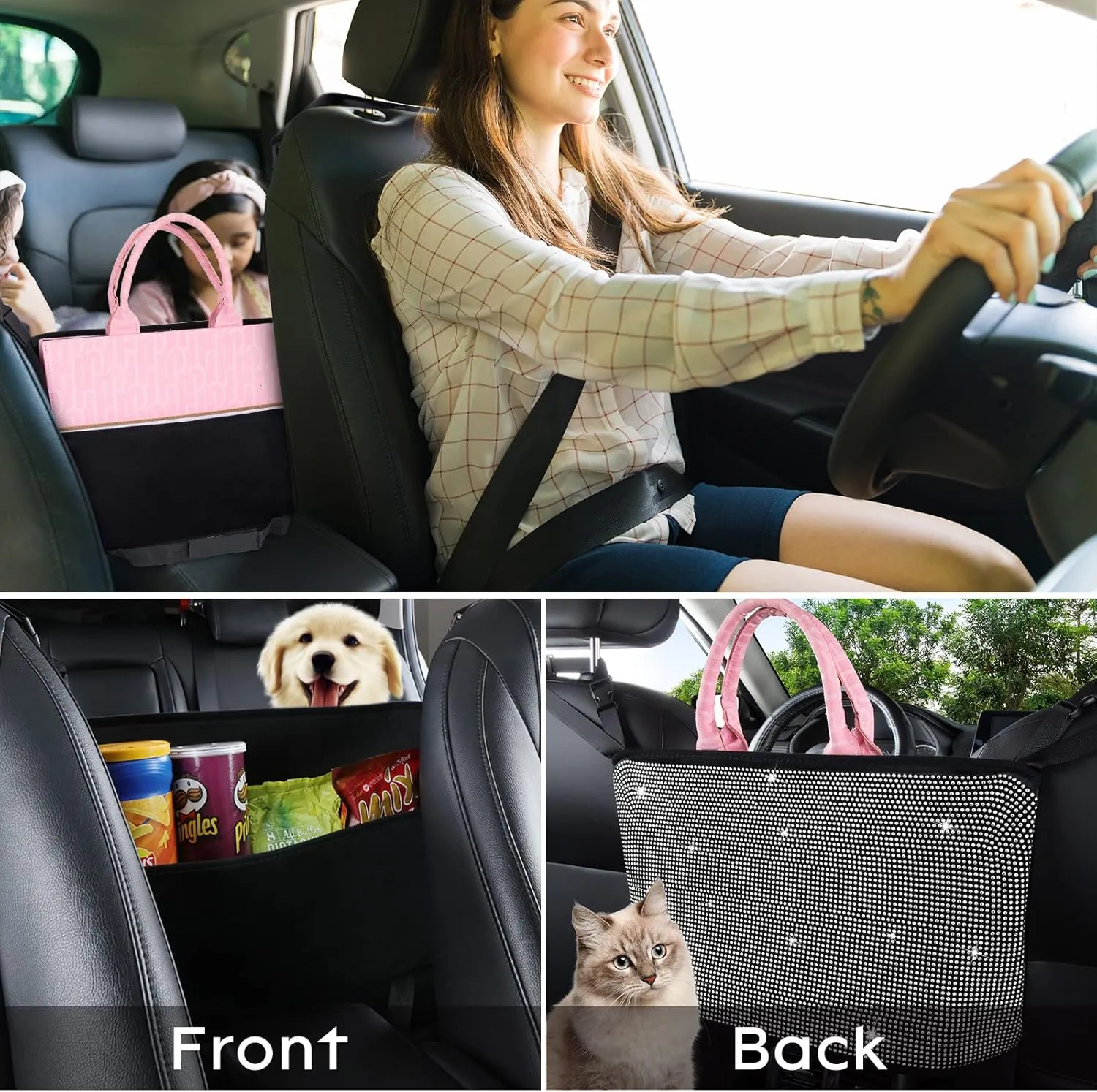 eing Car Organizers and Storage Purse Holder,Seat Back Net Handbag Purse Accessories for Women,Road Trip Essentials for Adults,Mom Gifts,Birthday Gifts Presents for Mom,White