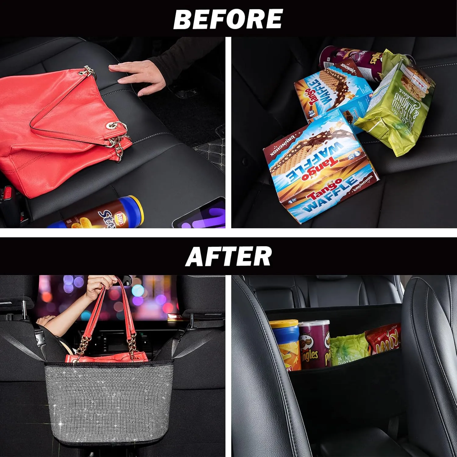 eing Car Organizers and Storage Purse Holder,Seat Back Net Handbag Purse Accessories for Women,Road Trip Essentials for Adults,Mom Gifts,Birthday Gifts Presents for Mom,White