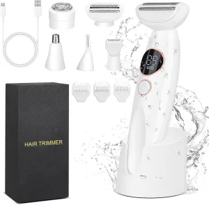 Electric Razor for Women, Hair Trimmer for Bikini Legs Womens Shaving Eyebrow Lips Body Face Beard Mustache Nose Arm Armpit Facial Hair Removal for Women's Shaver 5 in 1 Kit, Type-C Charging Port