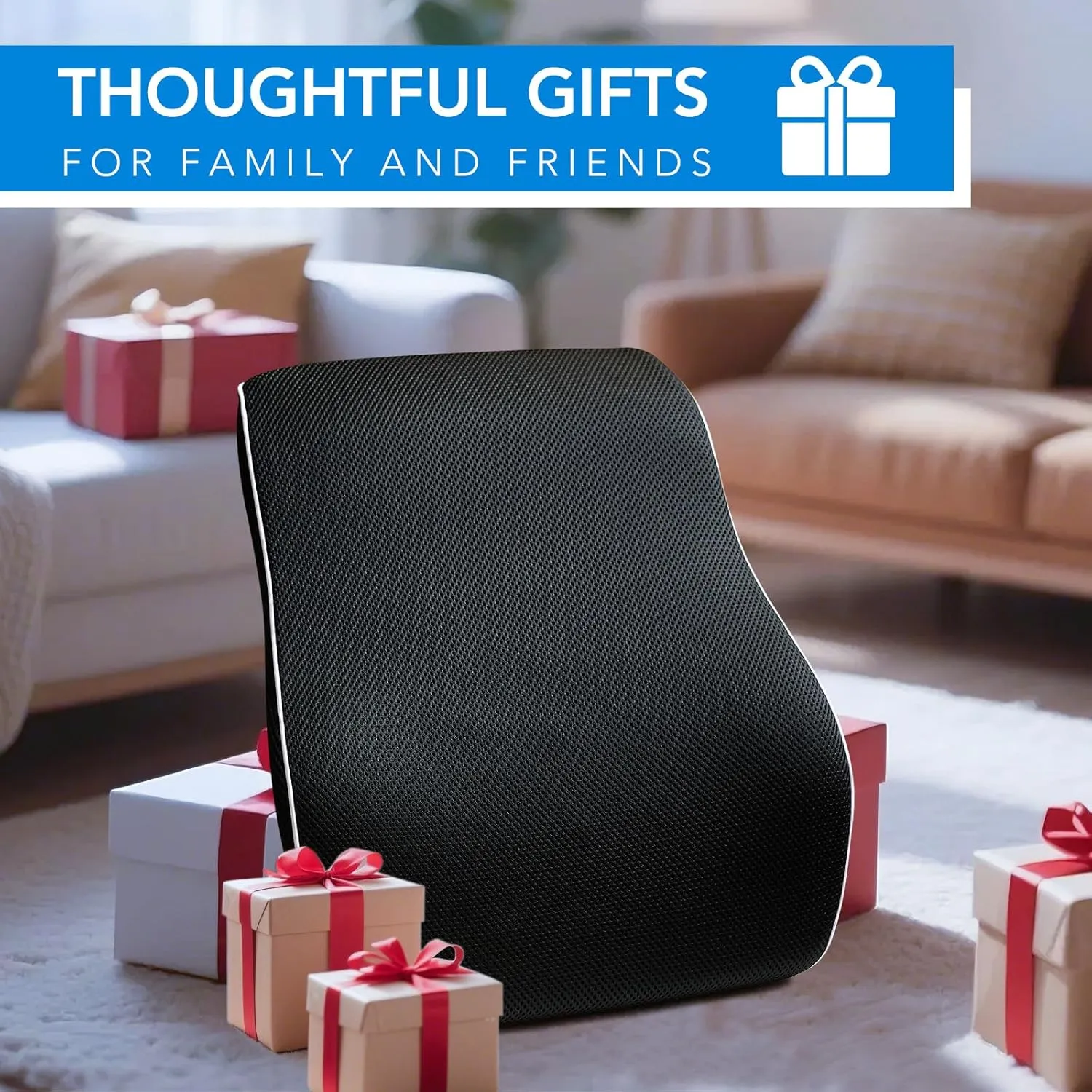 Elegant Lumbar Support Pillow for Office Chair - Fathers Day,Birthdays Gifts for Women Men, Ergonomic Back Support with Breathable 3D Mesh Cover, Suited for Office Chairs, Gaming Chairs (Black)