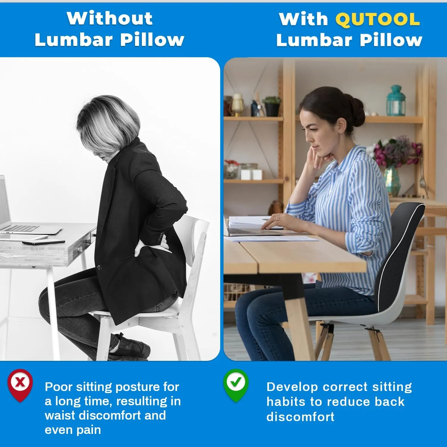 Elegant Lumbar Support Pillow for Office Chair - Fathers Day,Birthdays Gifts for Women Men, Ergonomic Back Support with Breathable 3D Mesh Cover, Suited for Office Chairs, Gaming Chairs (Black)