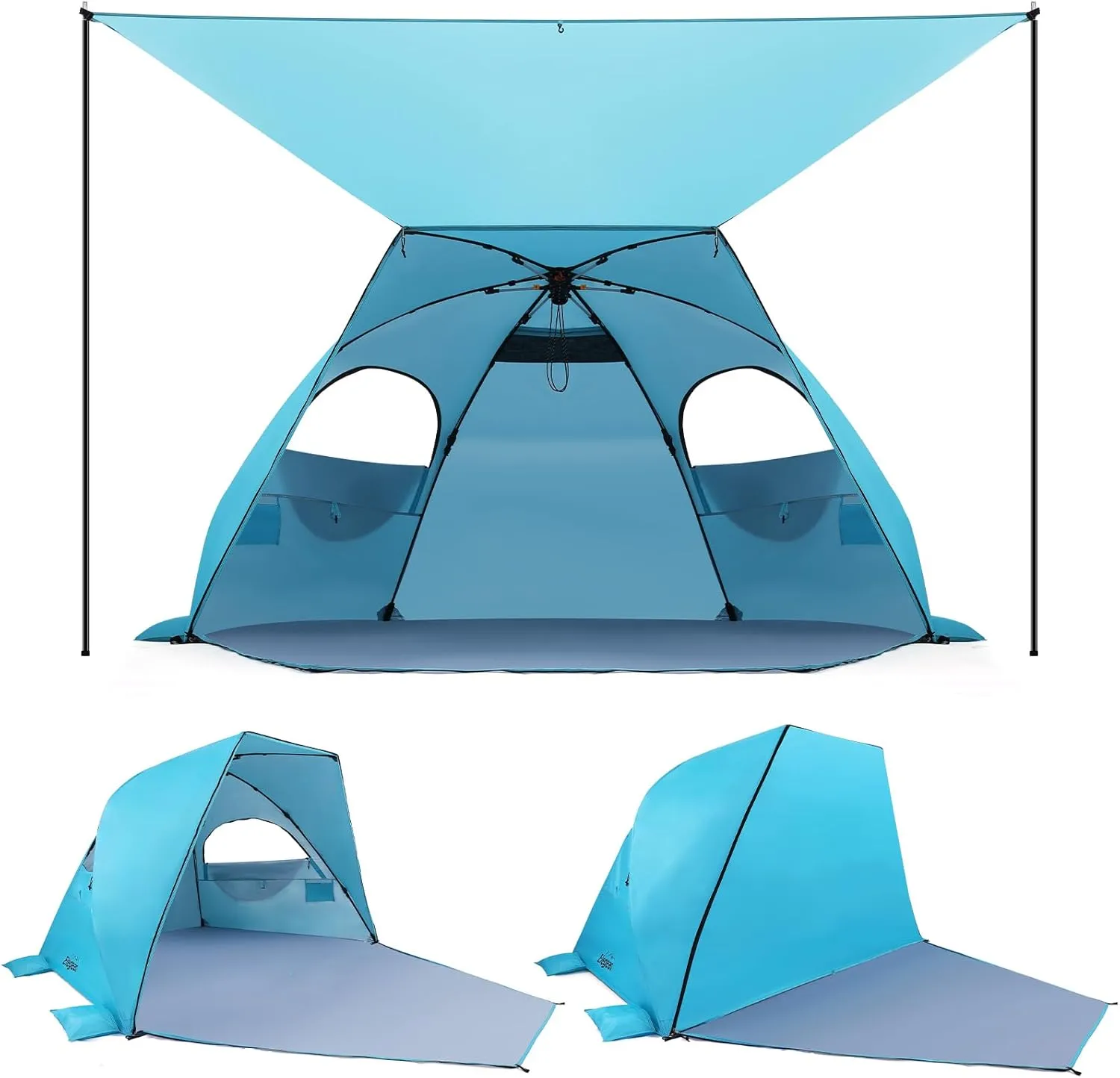 Elegear Beach Tent with Canopy 4-6 Person, 1-Second Umbrella-Style Setup Pop Up Sun Shelter Shade, UPF 50  UV Protection Four-Layer Silver-Coated Lightweight Portable Beach Cabana - Blue