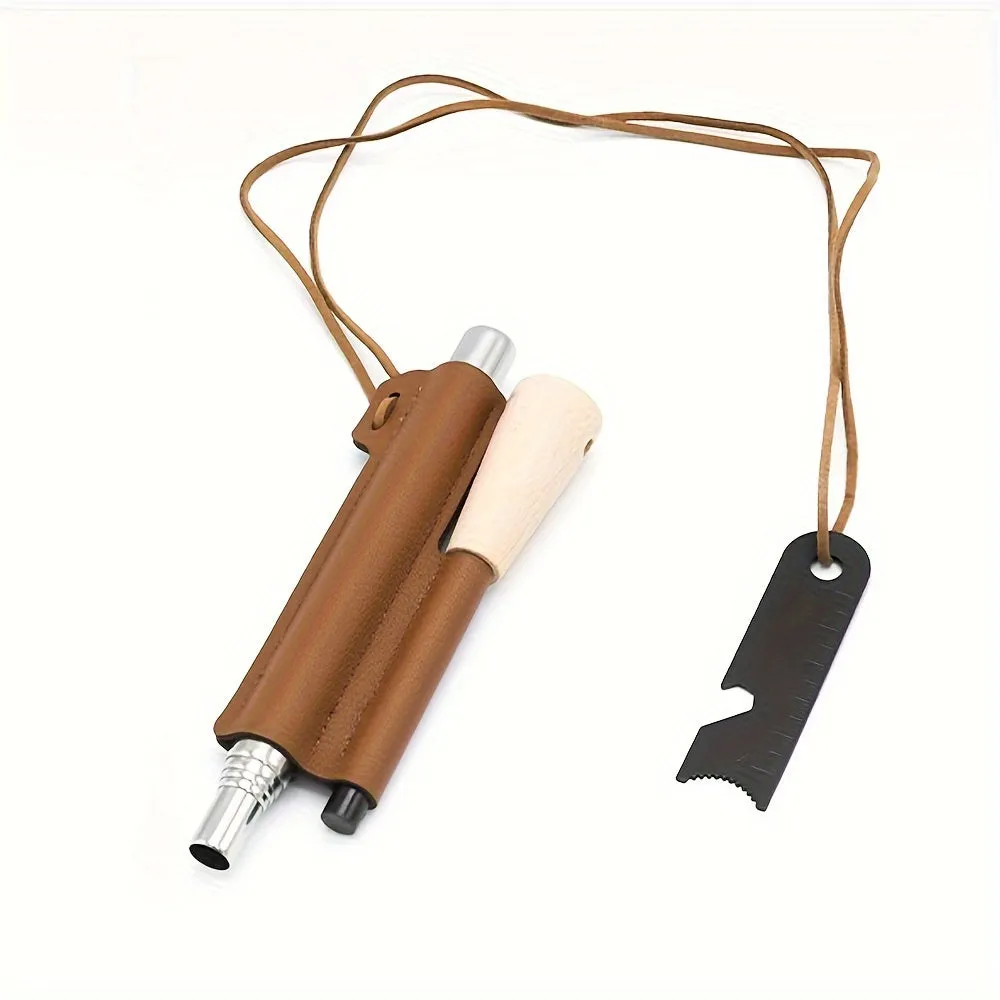 Emergency Fire Starter Kit - 3-Piece Set, Solid Magnesium Rod Flint, Extendable Stainless Steel 5-Section Bellows, Waterproof, Wood Handle