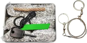 Emergency Fire Starter Magnesium 6 Bags Wax Infused Jute Rope Ferro Rod Striker Saw Wire for Camping Hiking Bushcraft Hurricane   Tin Container