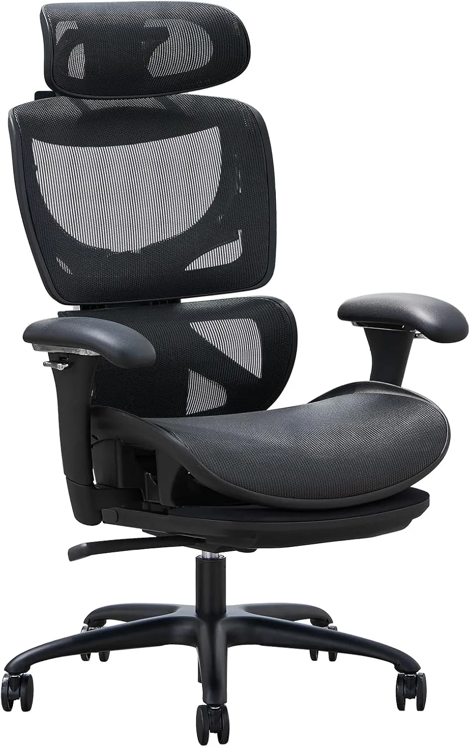 Ergonomic Mesh Office Chair with Footrest, Executive High Back Computer Desk Chair with Wide Headrest and Adjustable 3D Arms, Backrest, Tilt Lock and Lumbar Support-Black