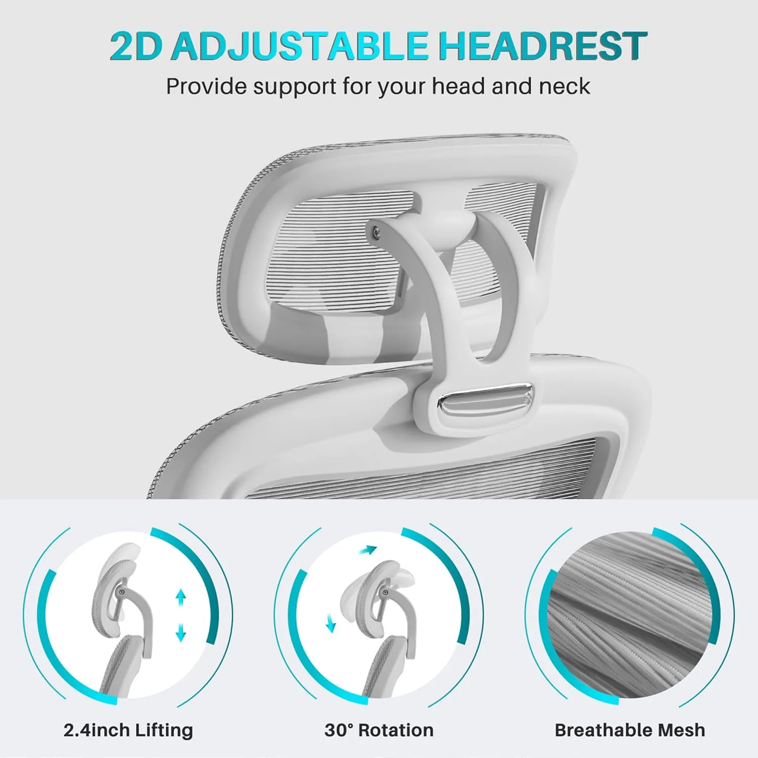 Ergonomic Office Chair M903, High Back Comfy Mesh Desk Chair with Wheels, Adjustable Lumbar Support, Headrest, Grey