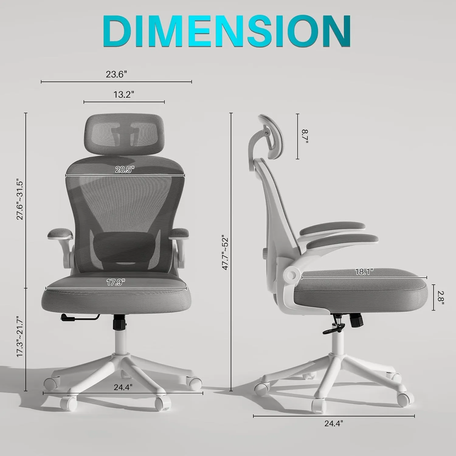 Ergonomic Office Chair M903, High Back Comfy Mesh Desk Chair with Wheels, Adjustable Lumbar Support, Headrest, Grey