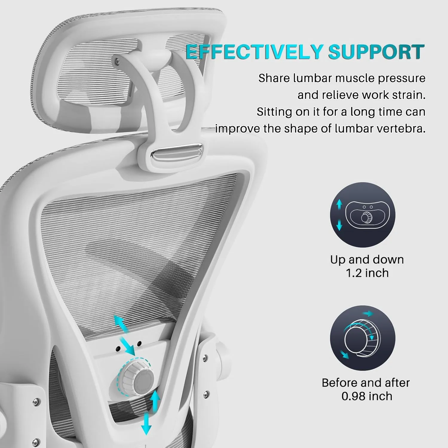 Ergonomic Office Chair M903, High Back Comfy Mesh Desk Chair with Wheels, Adjustable Lumbar Support, Headrest, Grey
