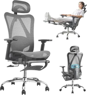 Ergonomic Office Chair, SGS Certified Gas Cylinder, 400 LBS Capacity, Retractable Footrest, Office Chair with Adjustable Lumbar Support, Gaming Chair, Mesh Office Chair