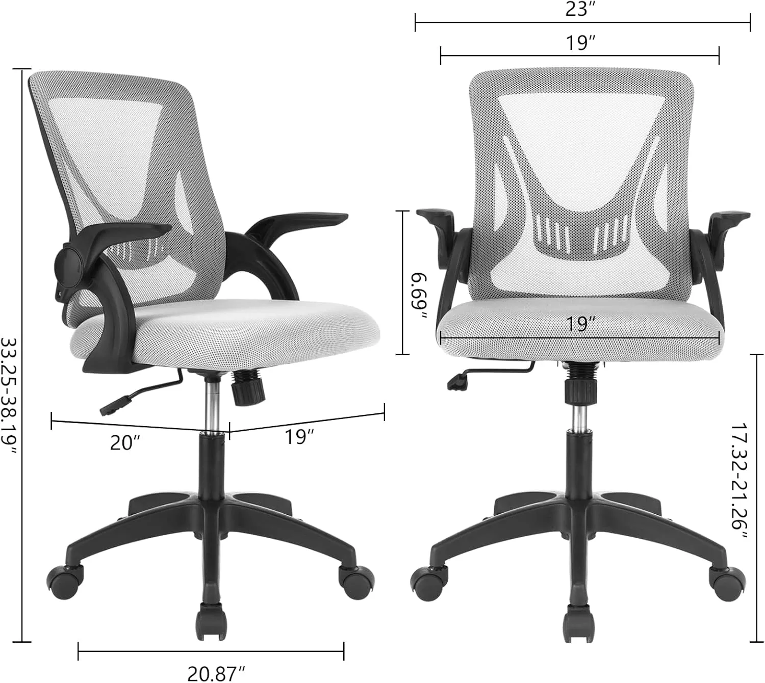 Ergonomic Office Chair Swivel Computer Desk Chair with Flip-up Armrests, Height Adjustable Mesh Chair with Lumbar Support for Home, Bedroom, Study, Black Gray