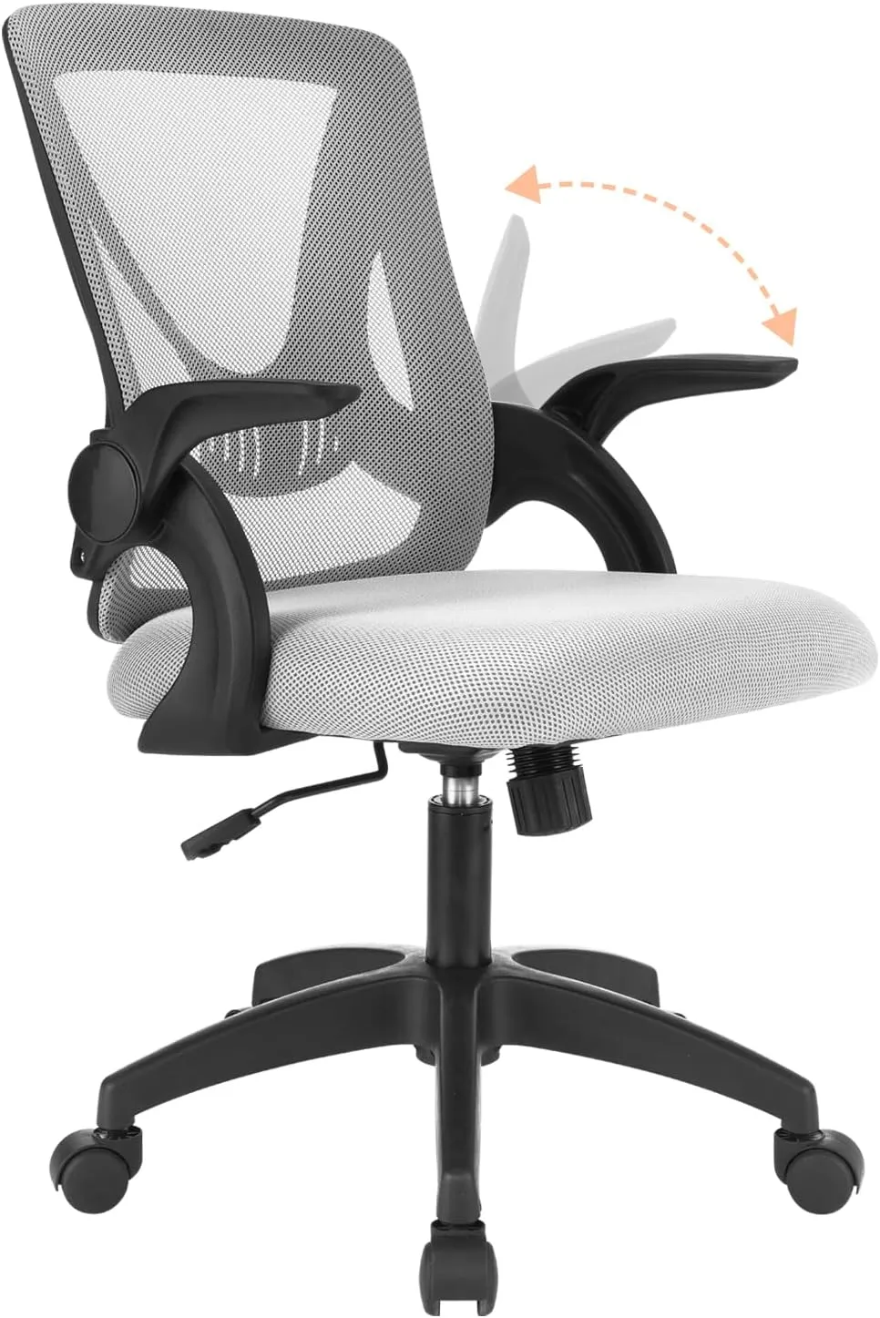 Ergonomic Office Chair Swivel Computer Desk Chair with Flip-up Armrests, Height Adjustable Mesh Chair with Lumbar Support for Home, Bedroom, Study, Black Gray