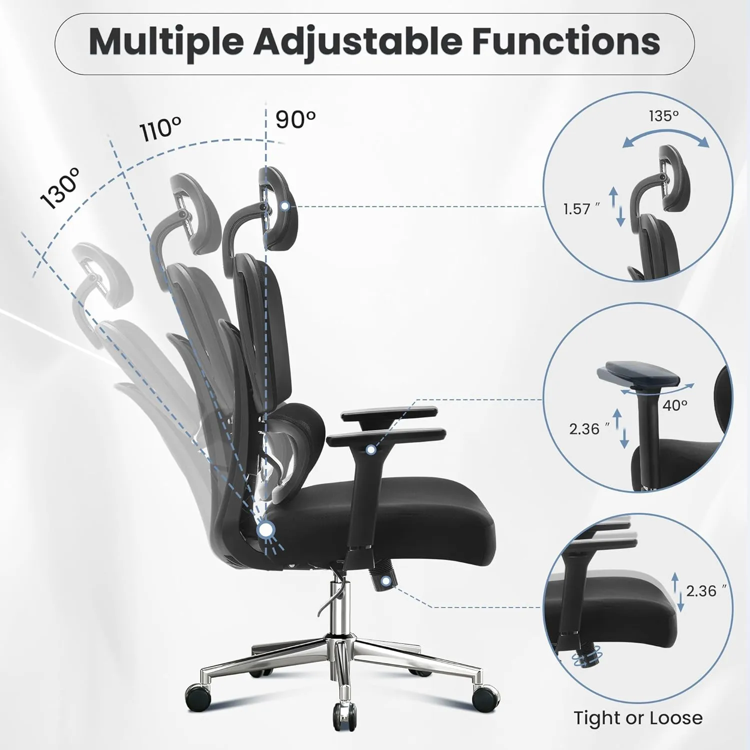 Ergonomic Office Chair with Adjustable Backrest and Armrest Breathable Mesh Desk with Adaptive Headrest and Lumbar Support X Chair Office Chair with Wheel
