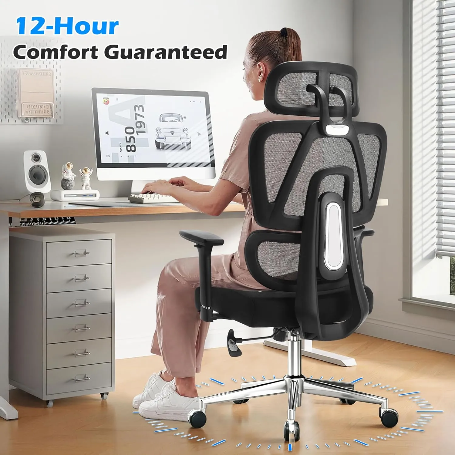 Ergonomic Office Chair with Adjustable Backrest and Armrest Breathable Mesh Desk with Adaptive Headrest and Lumbar Support X Chair Office Chair with Wheel