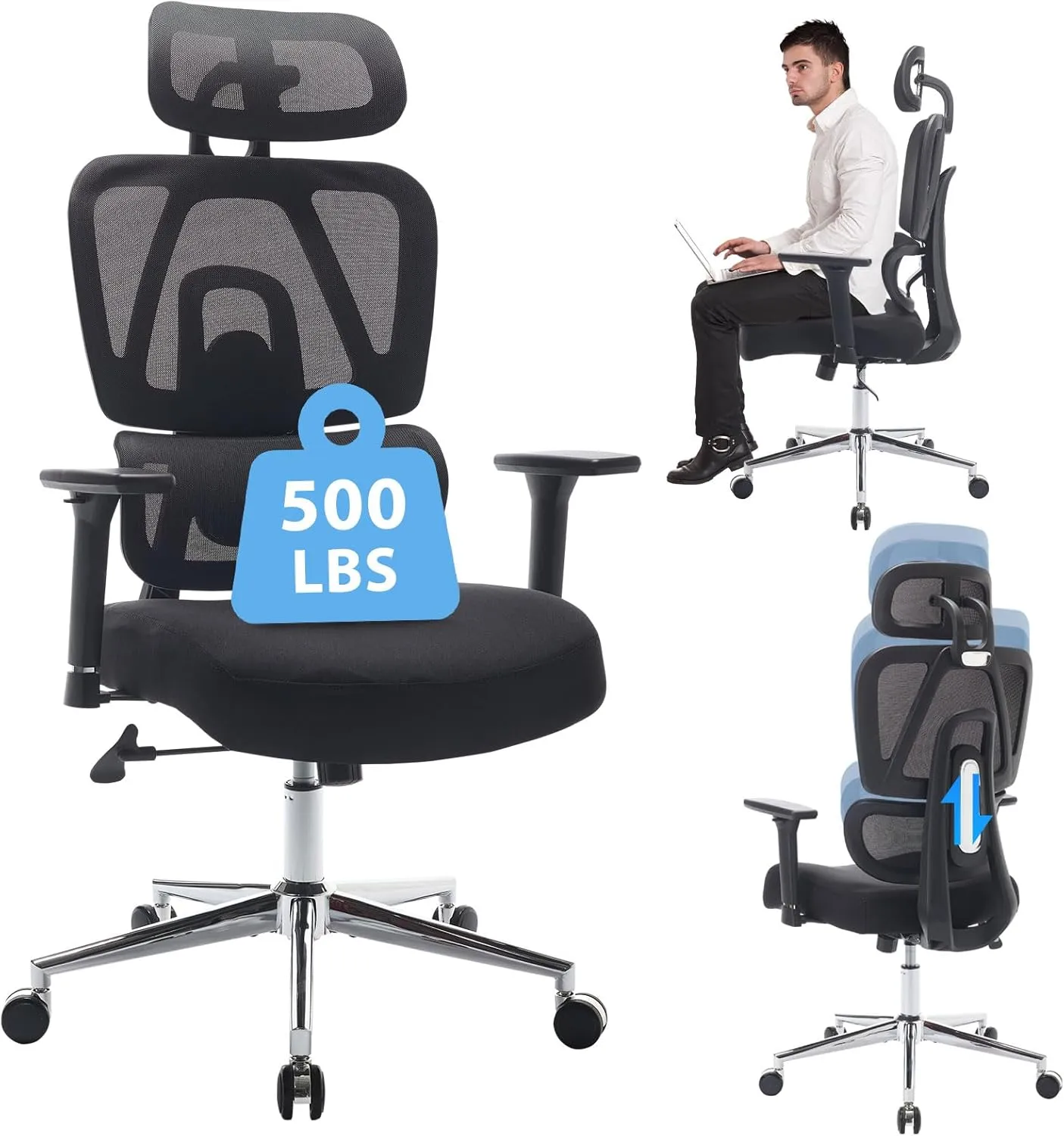 Ergonomic Office Chair with Adjustable Backrest and Armrest Breathable Mesh Desk with Adaptive Headrest and Lumbar Support X Chair Office Chair with Wheel