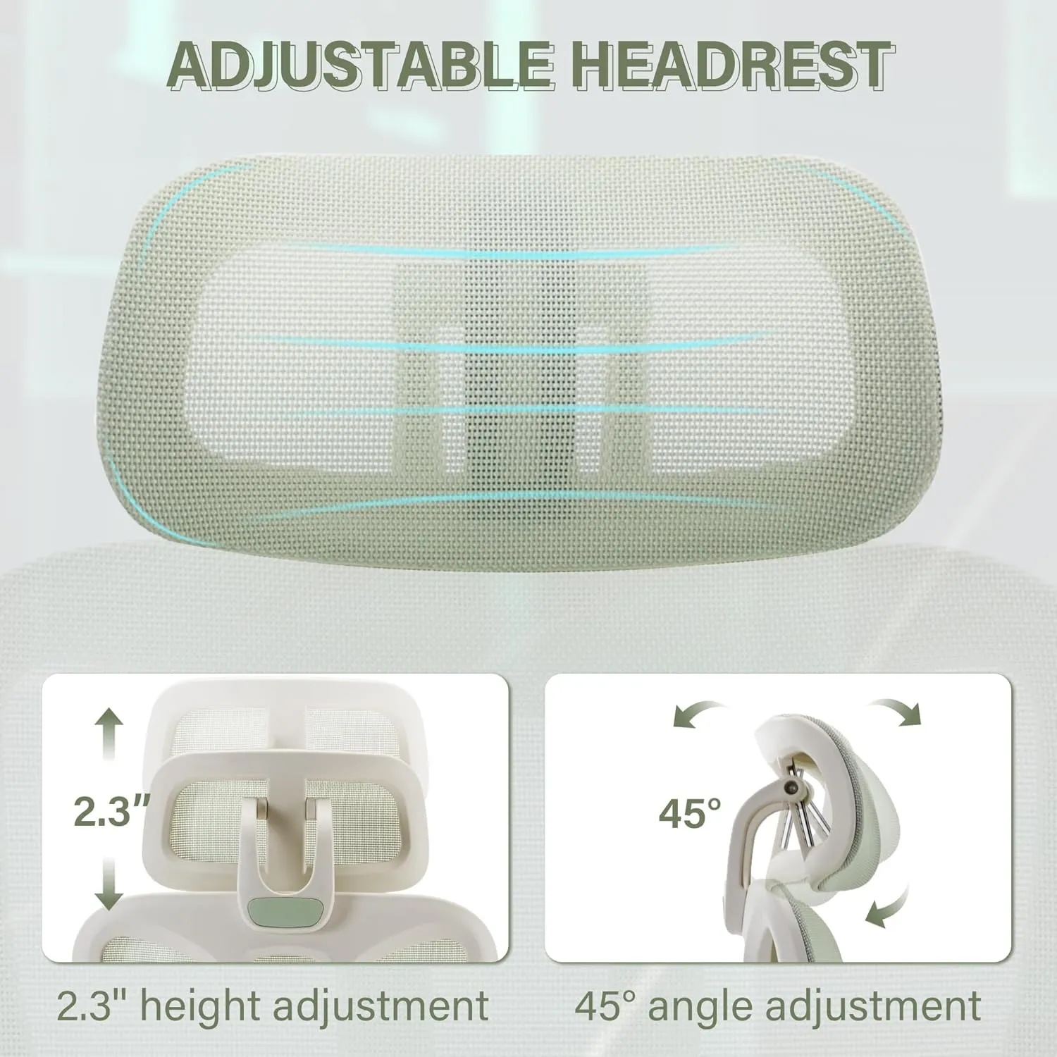 Ergonomic Office Chair with Footrest, High Back Computer Office Chair with Dynamic Lumbar Support, 2D Headrest, 2D Armrest, Sponge Seat, Mesh Home Office Desk Chair for Adults, Green