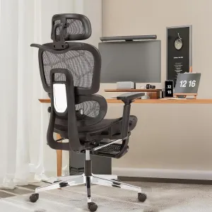 Ergonomic Office Chair with Footrest,Breathable Mesh Gaming Chair,Big and Tall,High Back,Comfortable Lumbar Support,130° Tilt,Ajustable 3D Armrest & 2D Headrest(Black)