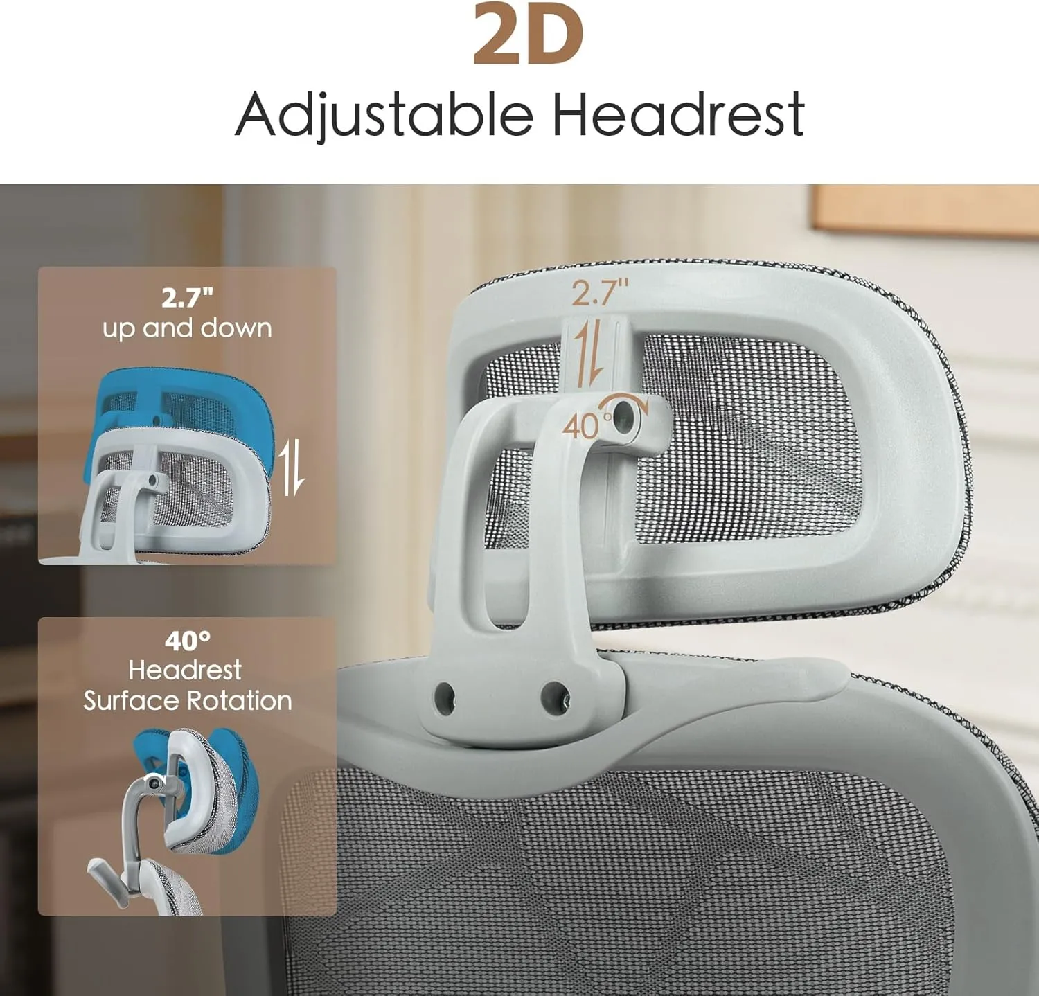 Ergonomic Office Chair with Footrest,Breathable Mesh Gaming Chair,Big and Tall,High Back,Comfortable Lumbar Support,130° Tilt,Ajustable 3D Armrest & 2D Headrest(Grey)