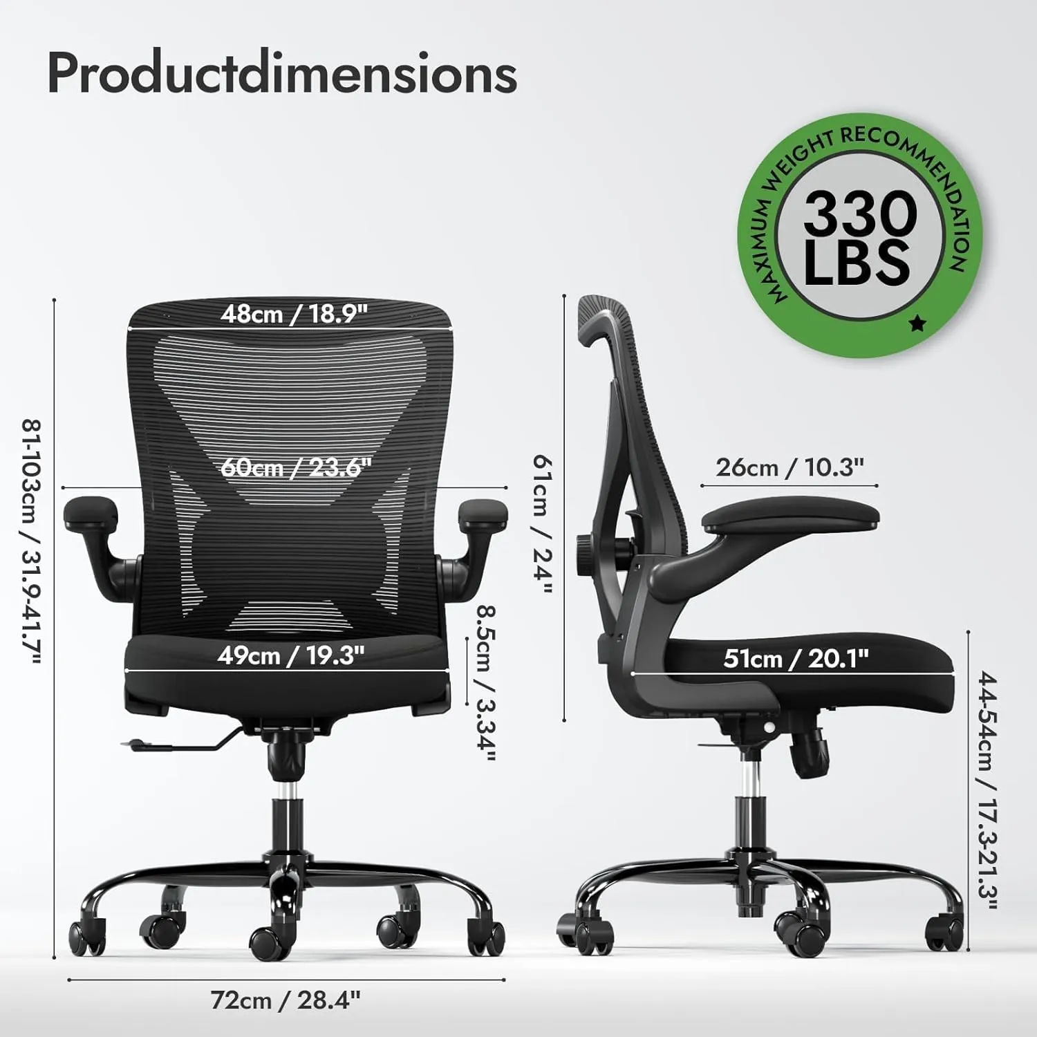 Ergonomic Office Chair with Lumbar Support - Adjustable Computer Desk Chairs for Home Office, Gaming, and Work - Comfortable and Supportive Desk Chairs for Adults(Black)
