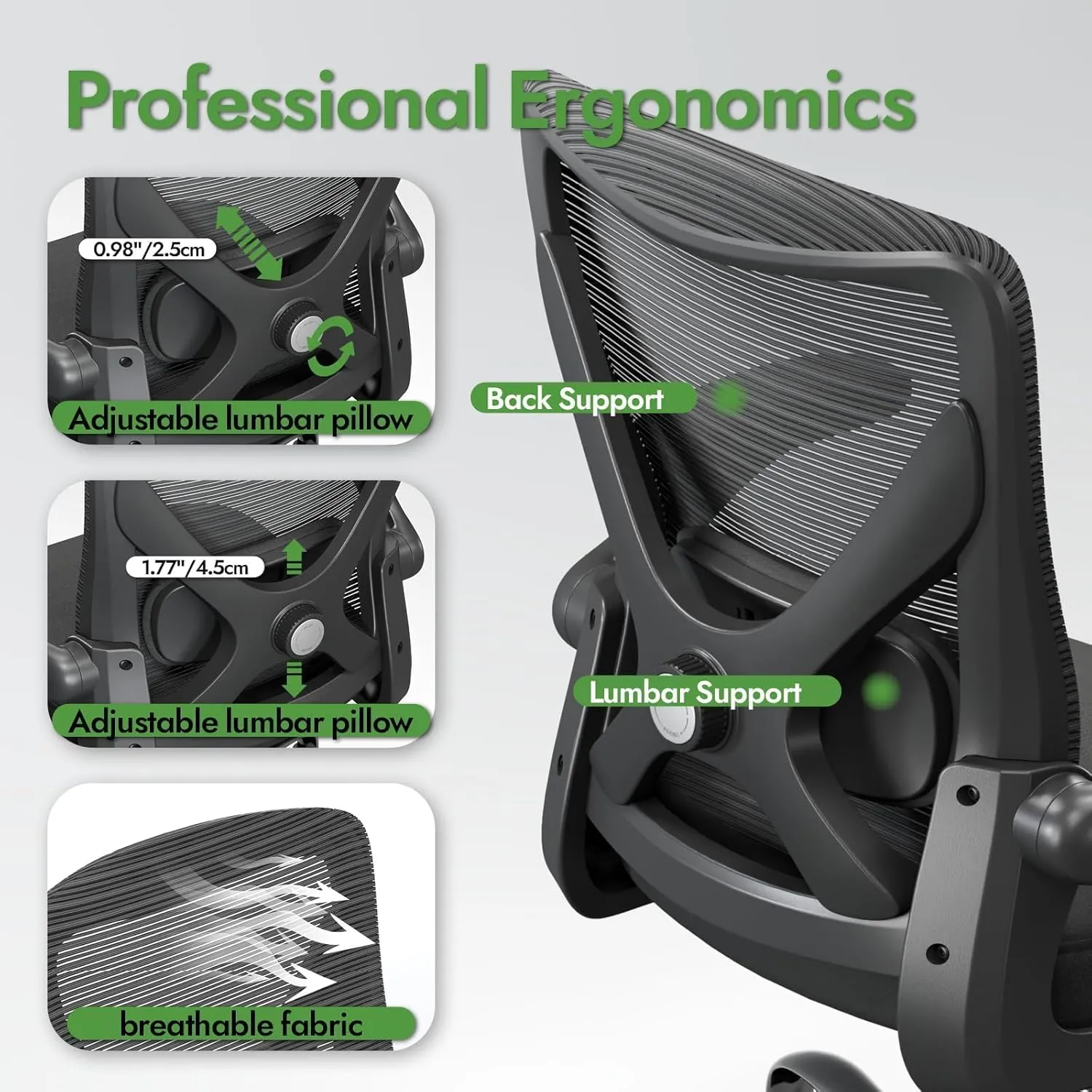 Ergonomic Office Chair with Lumbar Support - Adjustable Computer Desk Chairs for Home Office, Gaming, and Work - Comfortable and Supportive Desk Chairs for Adults(Black)
