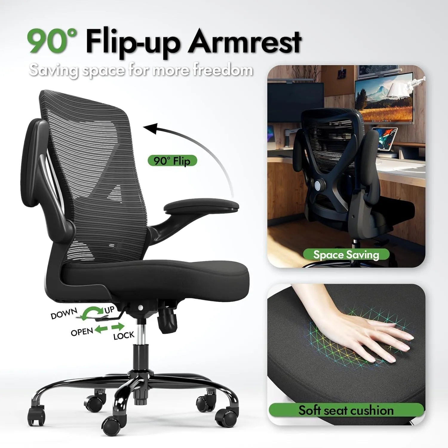 Ergonomic Office Chair with Lumbar Support - Adjustable Computer Desk Chairs for Home Office, Gaming, and Work - Comfortable and Supportive Desk Chairs for Adults(Black)