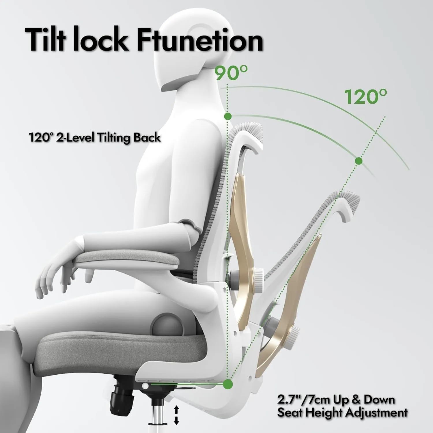 Ergonomic Office Chair with Lumbar Support - Adjustable Computer Desk Chairs for Home Office, Gaming, and Work - Comfortable and Supportive Desk Chairs for Adults(Grey Gold)