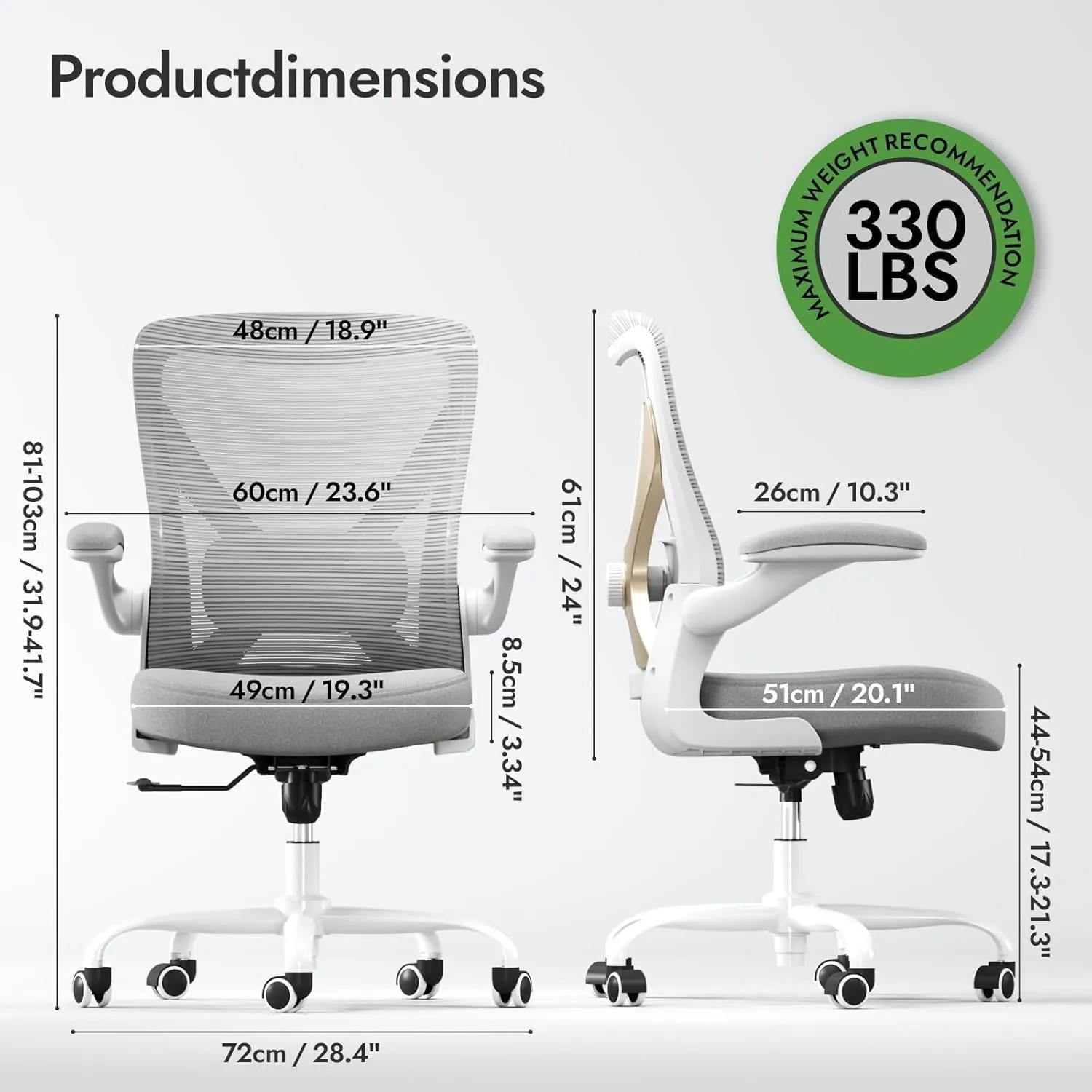 Ergonomic Office Chair with Lumbar Support - Adjustable Computer Desk Chairs for Home Office, Gaming, and Work - Comfortable and Supportive Desk Chairs for Adults(Grey Gold)