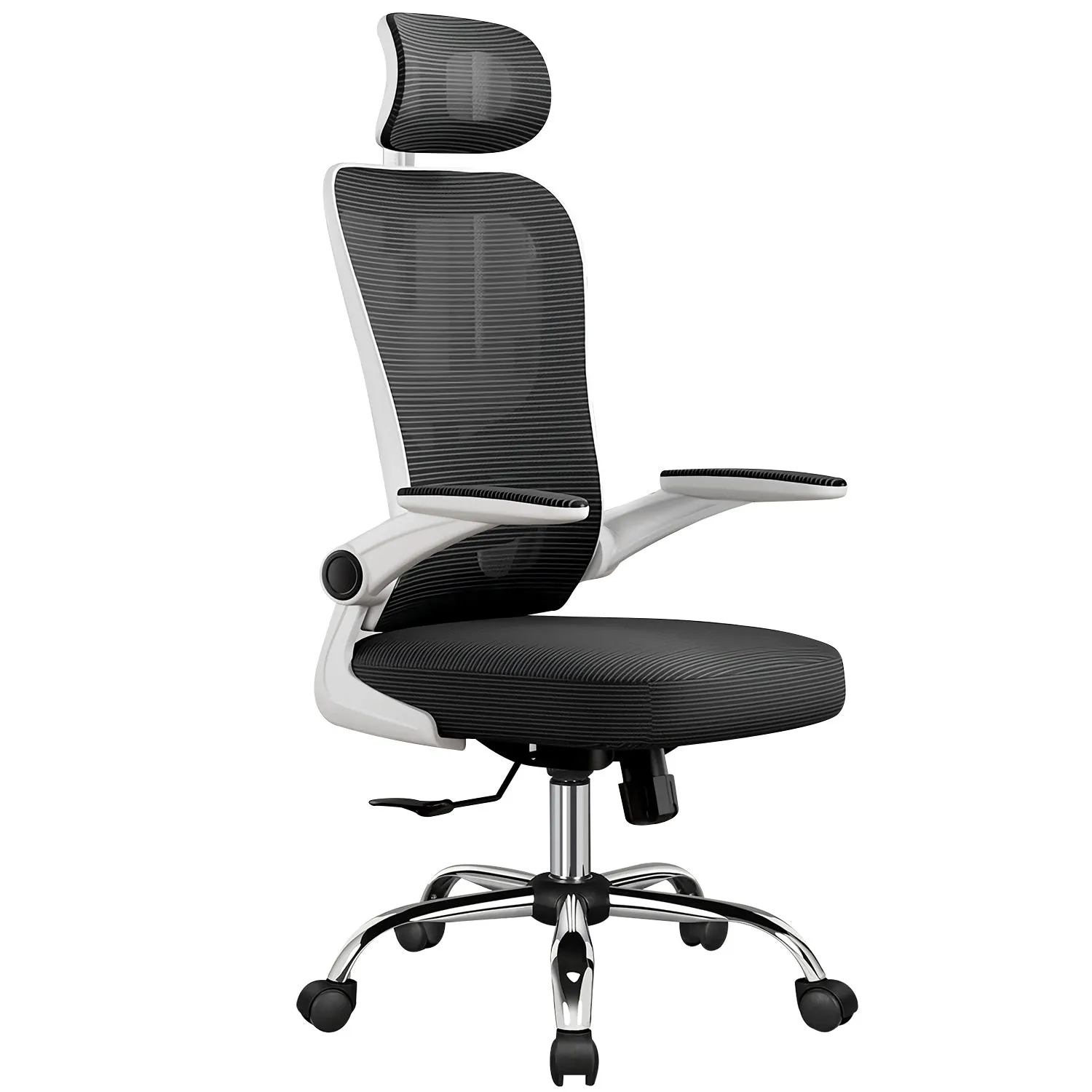 Ergonomic Office Chair with Lumbar Support and Headrest, Swivel Desk Chair with Armrests, White
