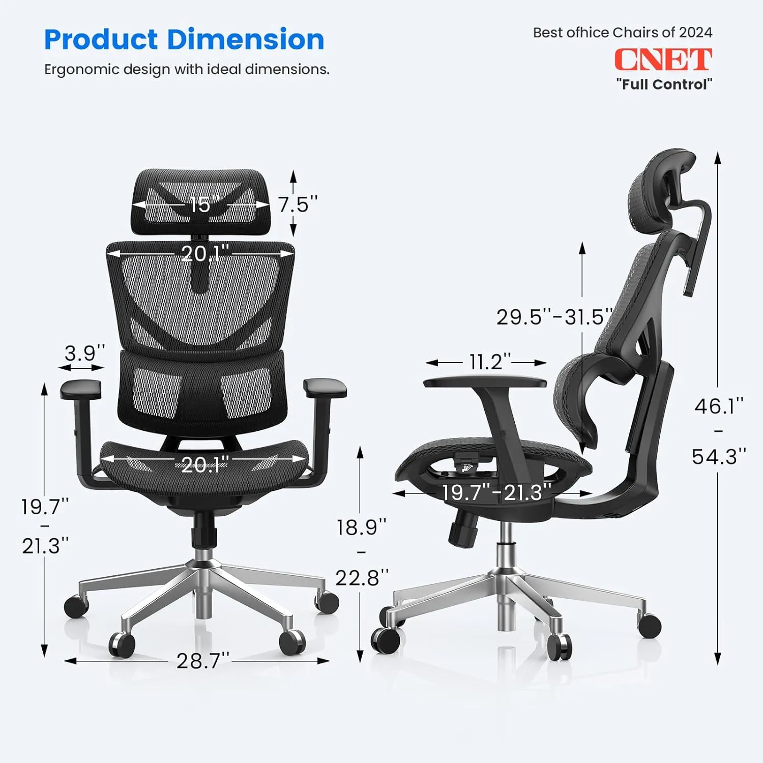 Ergonomic Office Chair with WireControl™ Mechanism, 4-Position Adjustable Backrest, C-Shaped Dynamic Lumbar Support, Soft & Breathable Korean Mesh, 3D Soft Armrests(Ergo Upgrade 518)